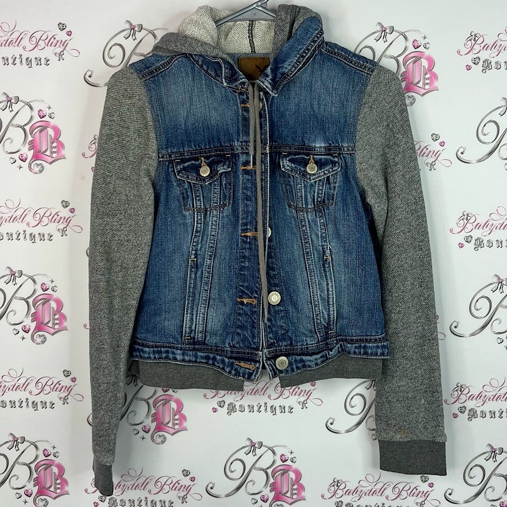 American Eagle Outfitters jacket coat button up Denim and Gray sweater Jacket